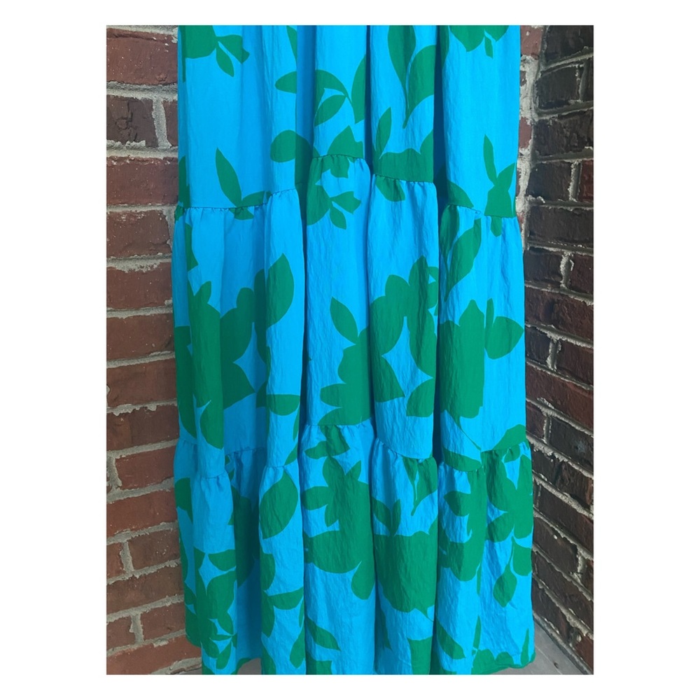 Anthropologie Blue & Green Floral Tiered Midi Dress - Picture 9 of 14